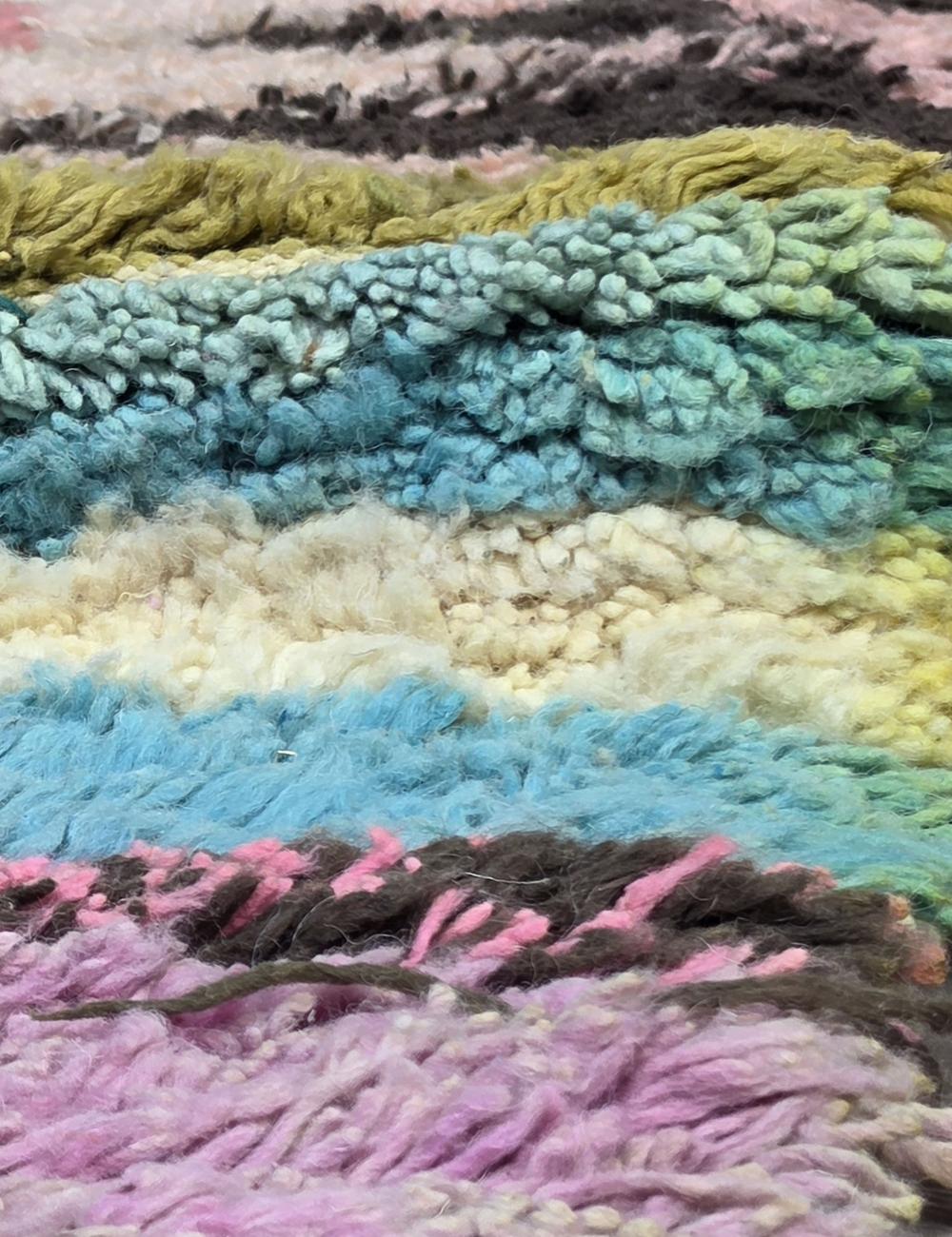 Pink Mustard Blue Painterly Patchwork Boujad Wool Rug 8.9 x 6.89 ft / 270 x 210 cm