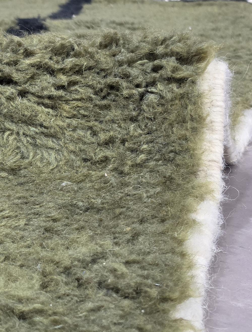 Modern Boujad Wool Rug Green Freehand Black Grid 9.9 x 8.46 ft / 302 x 258 cm