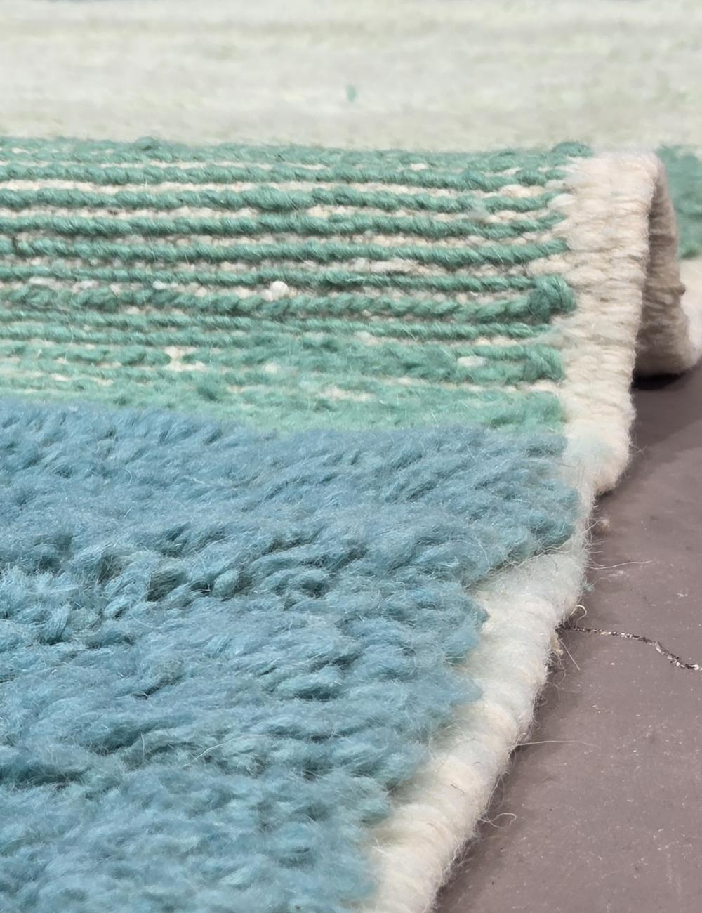 Handwoven Boujad Wool Rug Blue Green Patchwork 11.5 x 8.07 ft / 349 x 246 cm