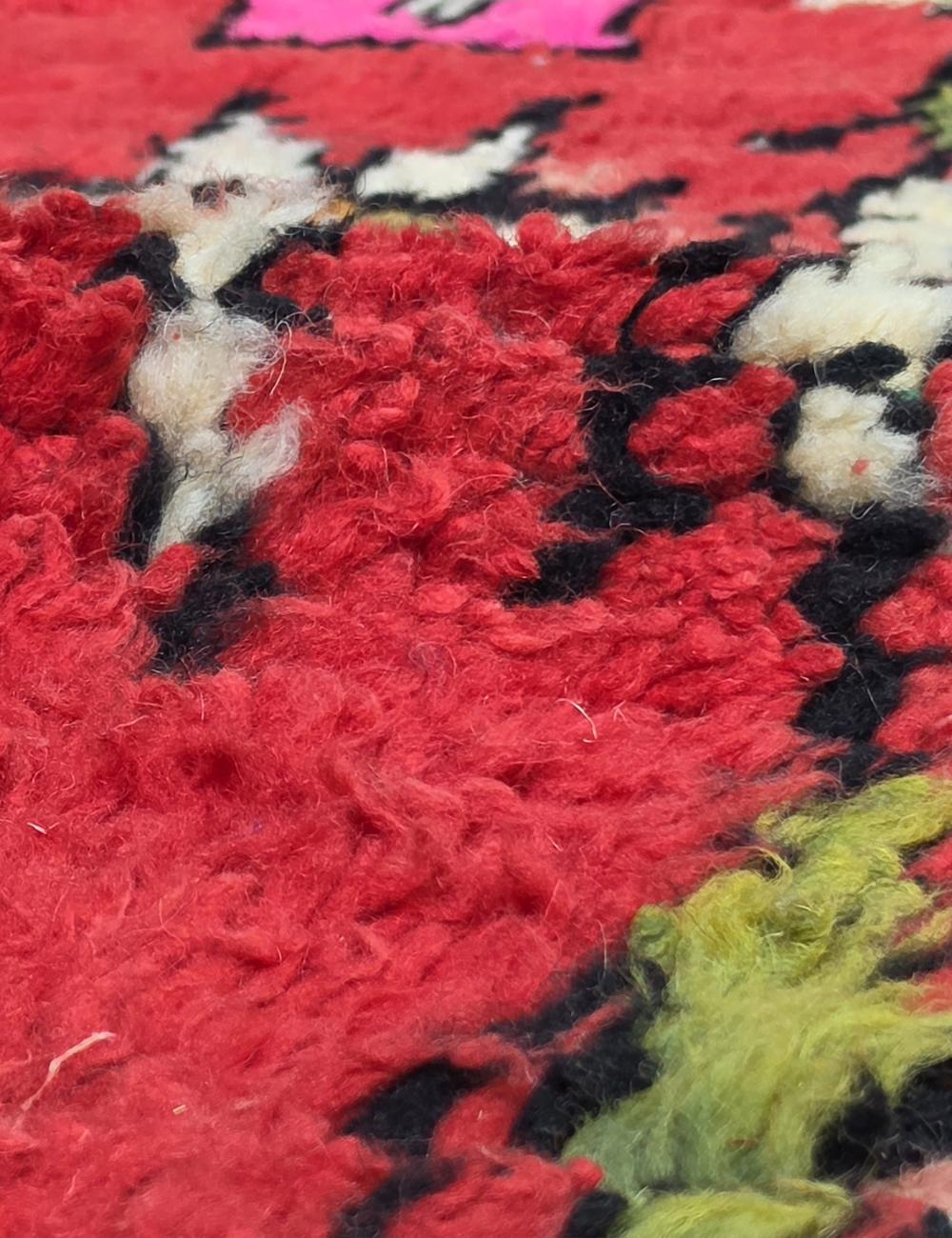 Crimson Red Layered Diamond Motif Boujad Wool Runner 10.3 x 2.79 ft / 313 x 85 cm