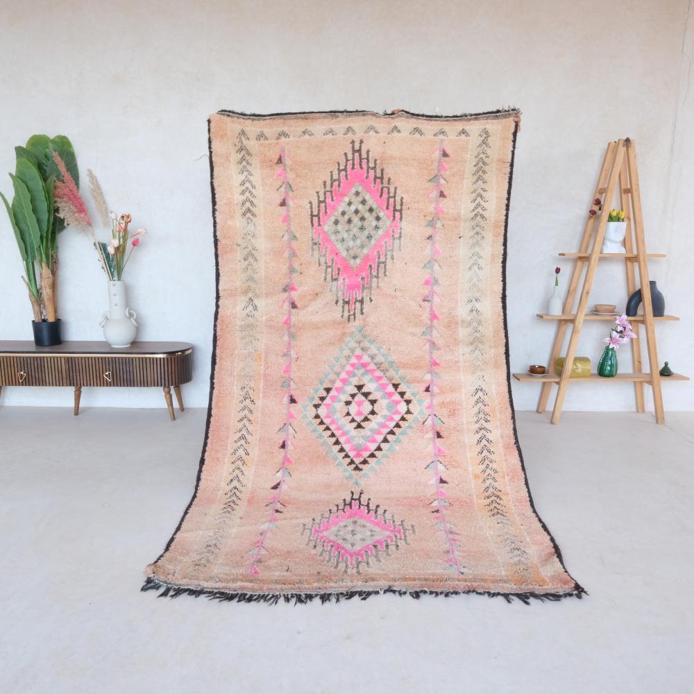 Authentic Pink Moroccan Wool Rug 9.5 x 5.4 ft / 290 x 165 cm - Surcoma