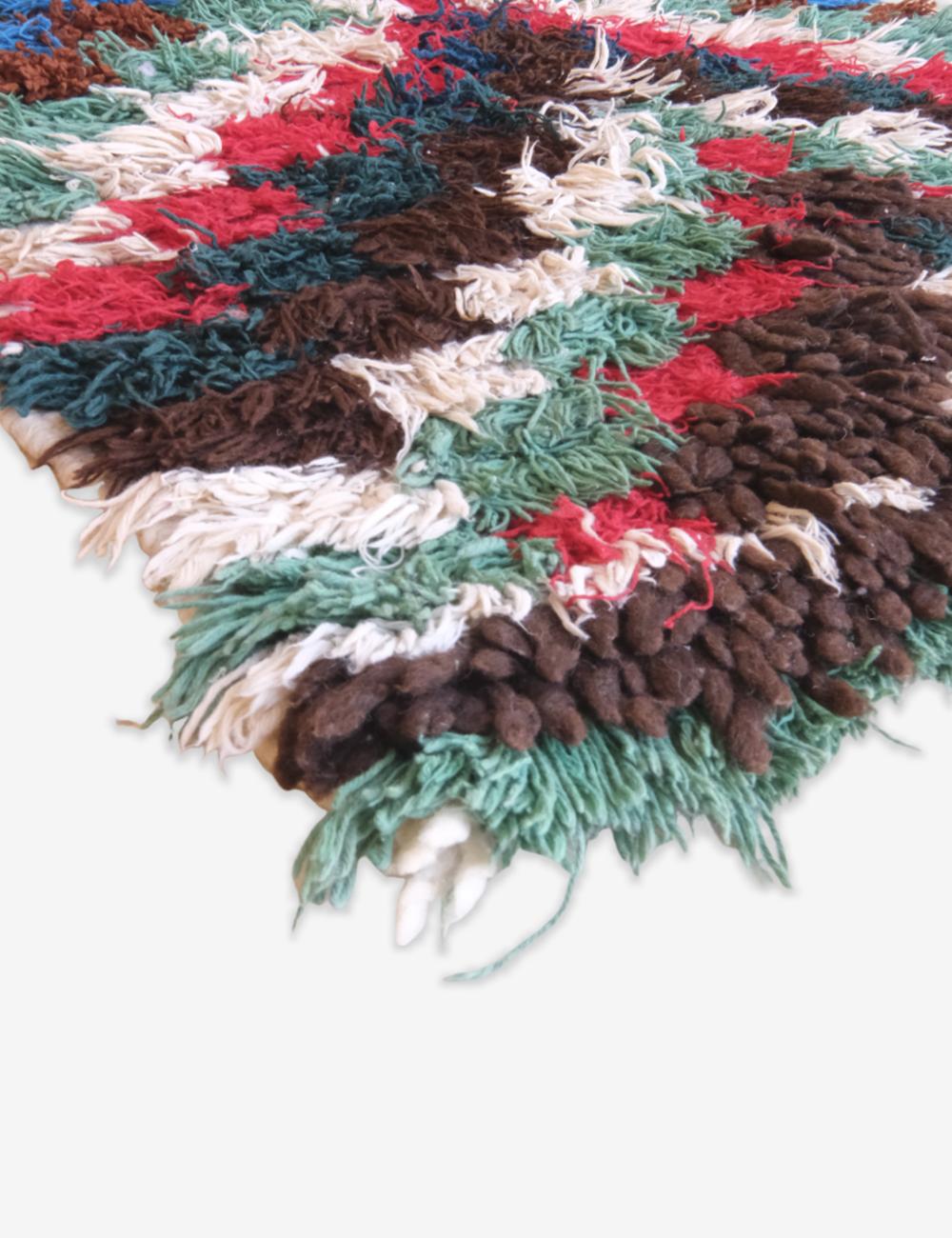 Multicolored textured rug with a zigzag pattern on a white background