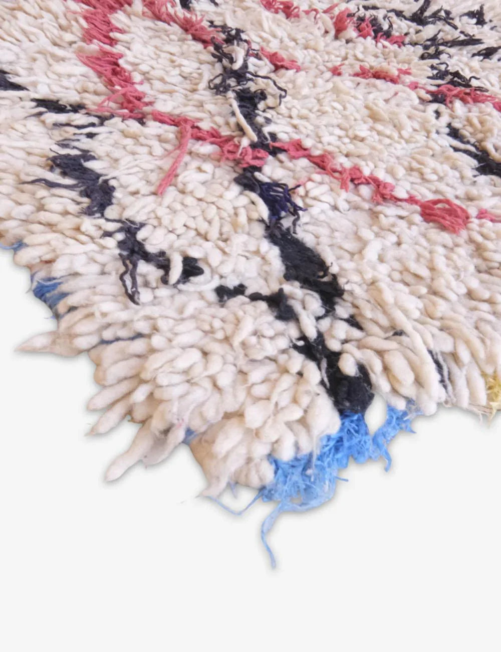 Close-up of a textured fabric with multicolor pattern on a white background