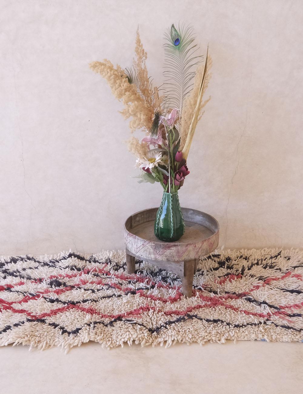Handwoven Azilal Moroccan Rug with Red and Black Diamond Pattern 4.9 x 2.3 ft / 150 x 72 cm