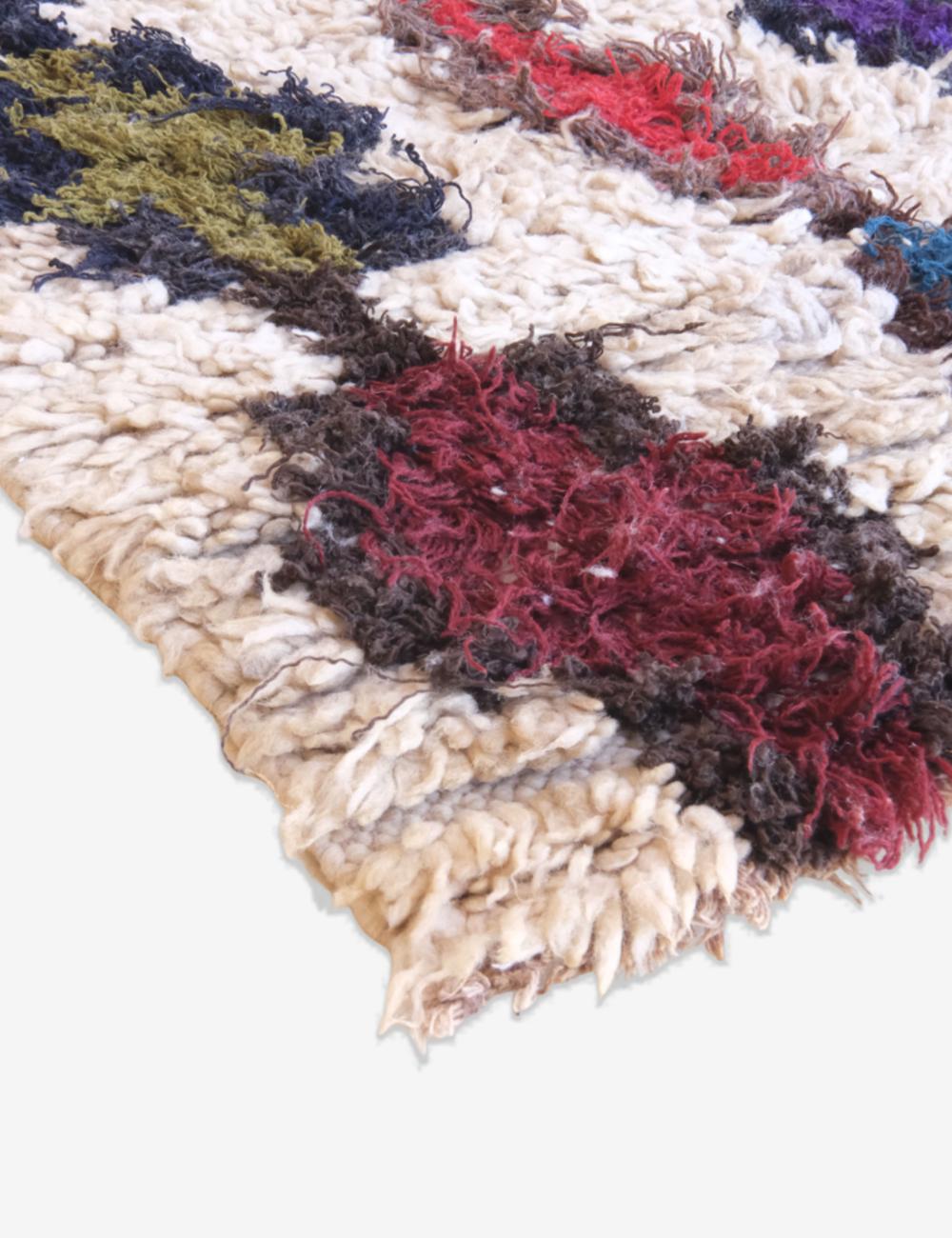 Azilal Moroccan Rug with Bold Multicolor Tribal Motifs 4.1 x 2.3 ft / 126 x 72 cm