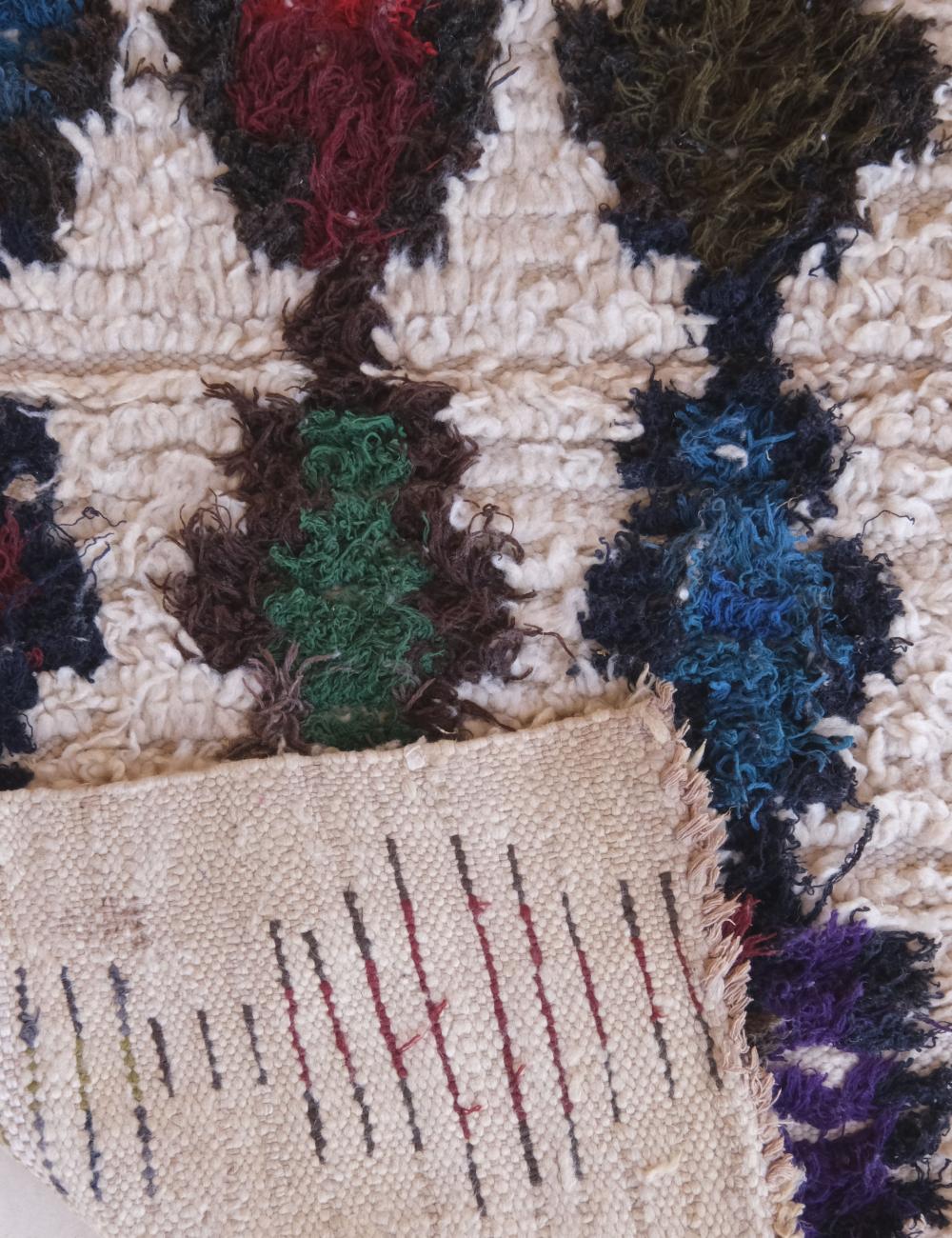 Azilal Moroccan Rug with Bold Multicolor Tribal Motifs 4.1 x 2.3 ft / 126 x 72 cm