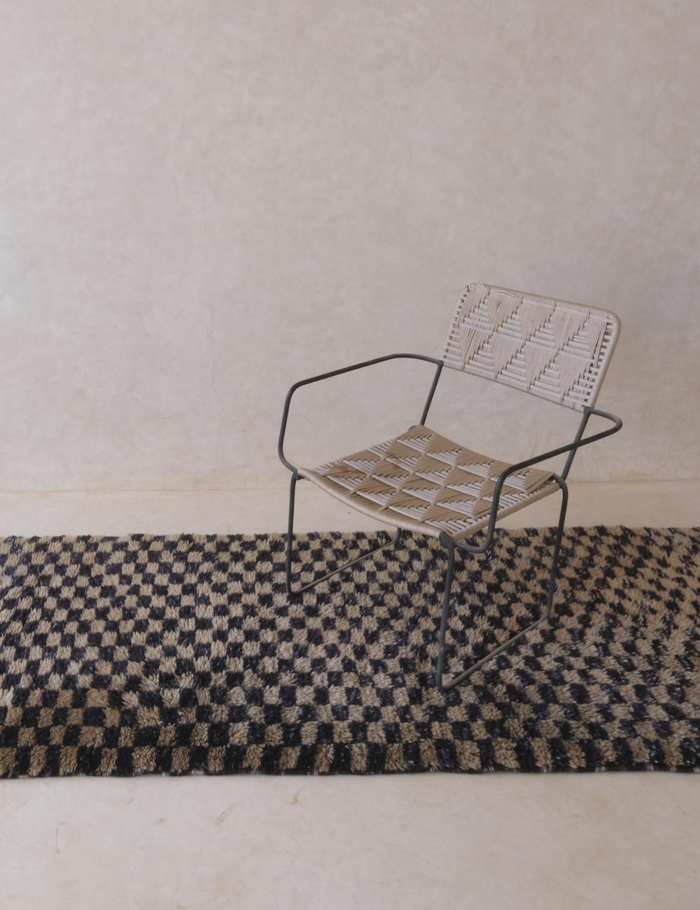 Moroccan Beni Mrirt runner rug, handwoven wool hallway rug with geometric patterns, 100% wool, beige and cream