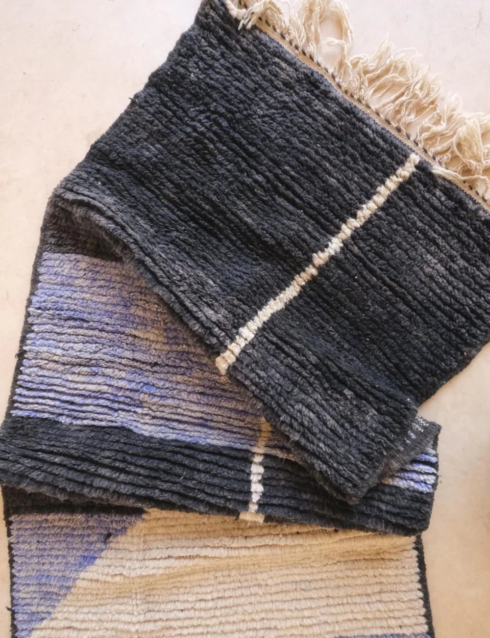 Black and Gray Berber Carpet 9.5 x 2.9 ft / 290 x 89 cm