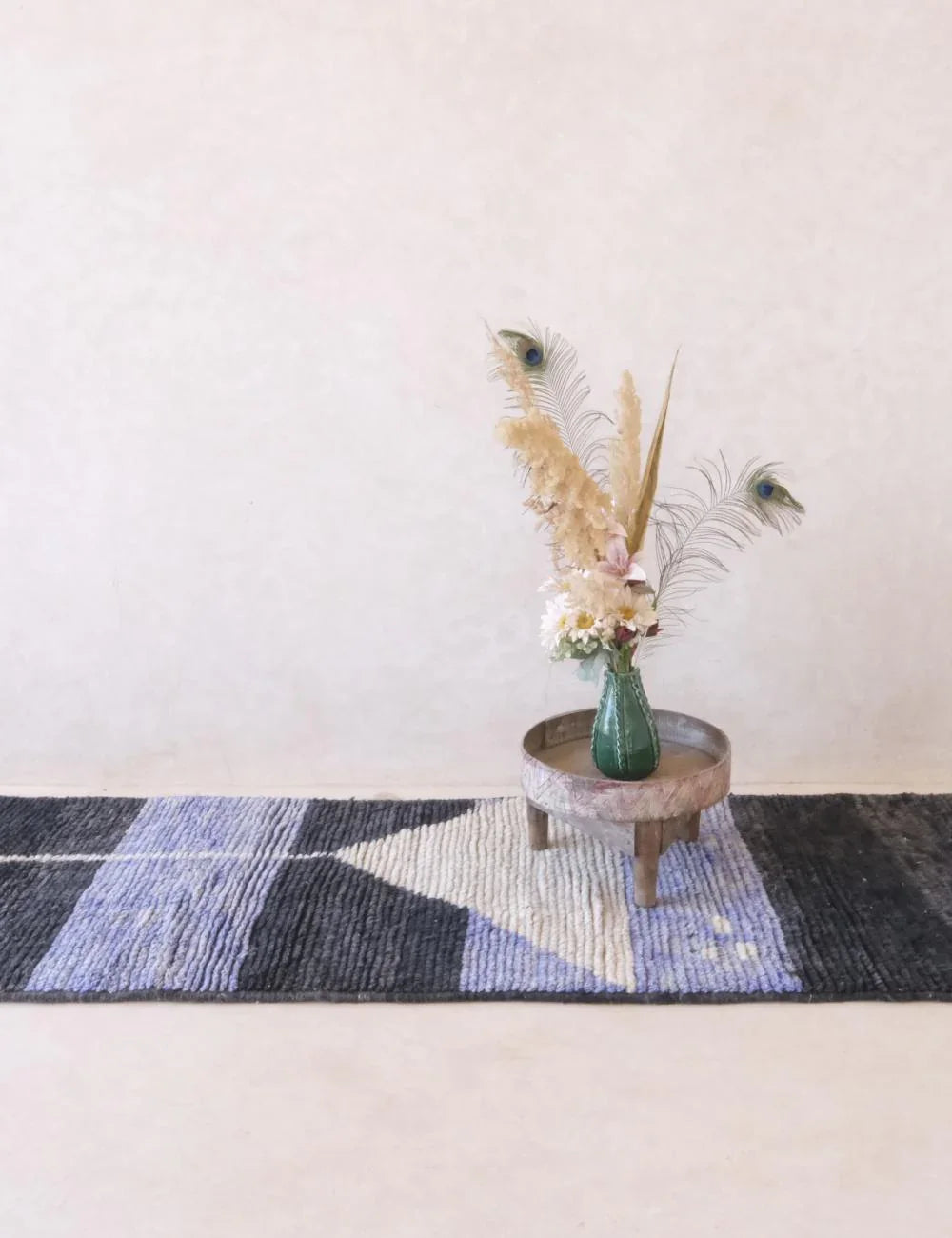 Black and Gray Berber Carpet 9.5 x 2.9 ft / 290 x 89 cm