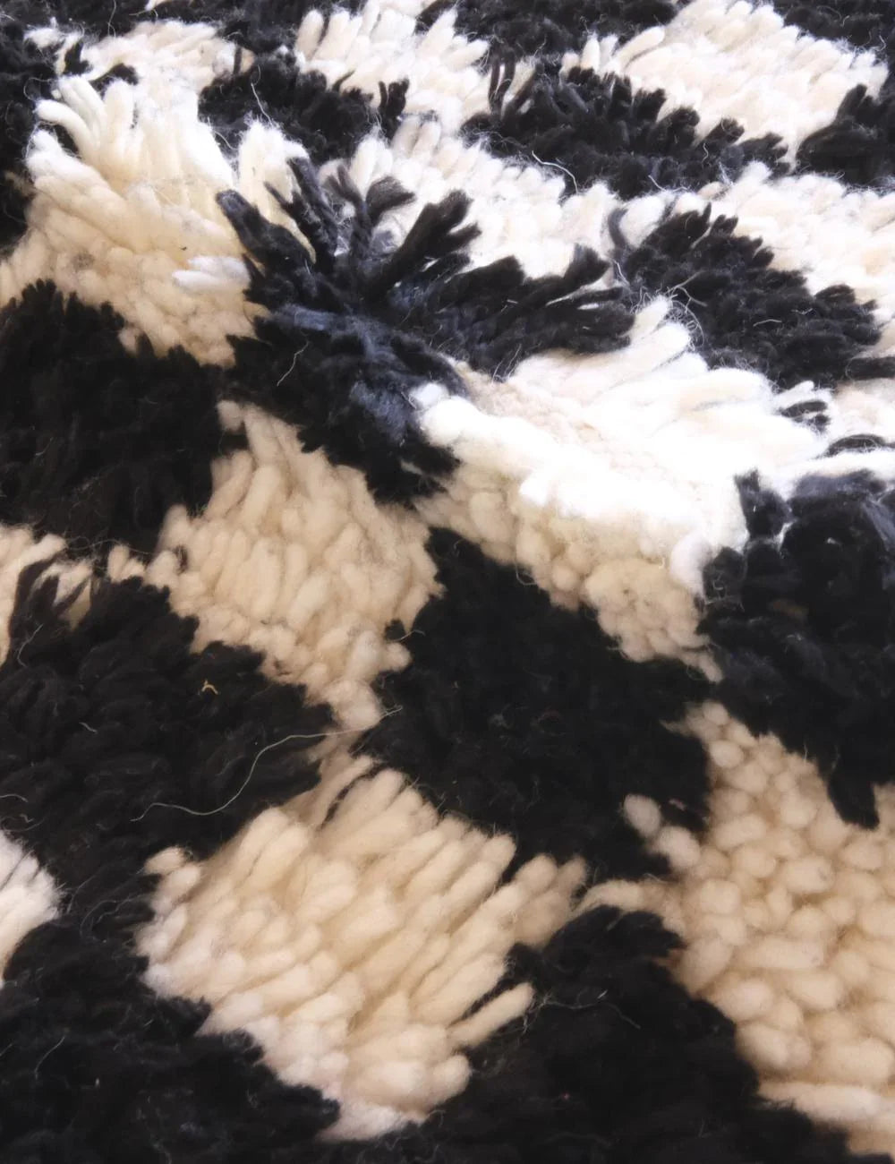 Black and White Checkered Moroccan Wool Rug 6.3 x 3.8 ft / 193 x 117 cm - Surcoma