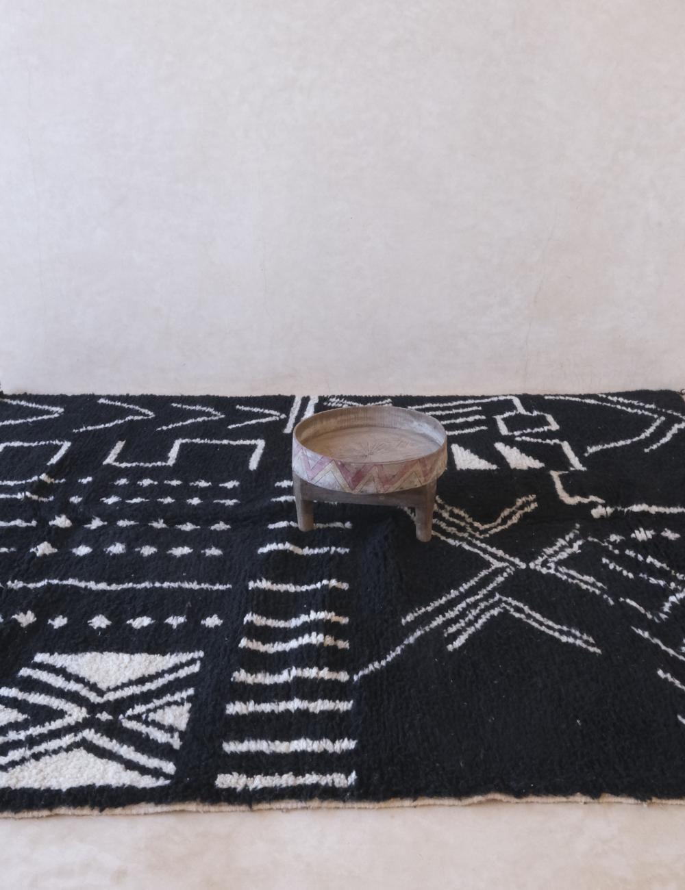 Black Tribal Moroccan Wool Rug 9 x 6.7 ft / 273 x 206 cm