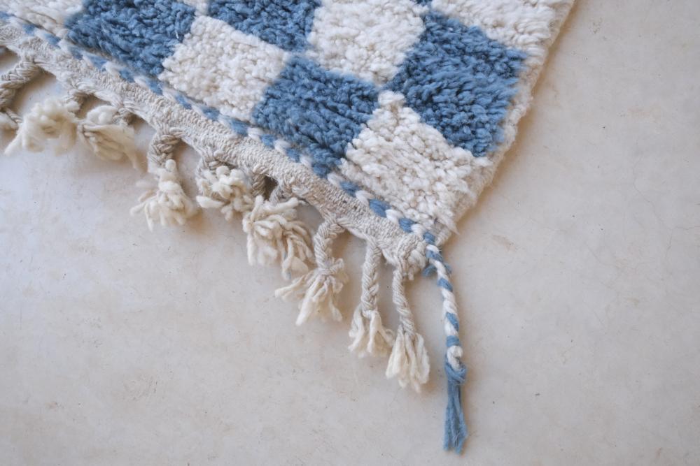 Blue Checkered Beni Ourain Rug 7.9 x 5.1 ft / 240 x 156 cm - Surcoma