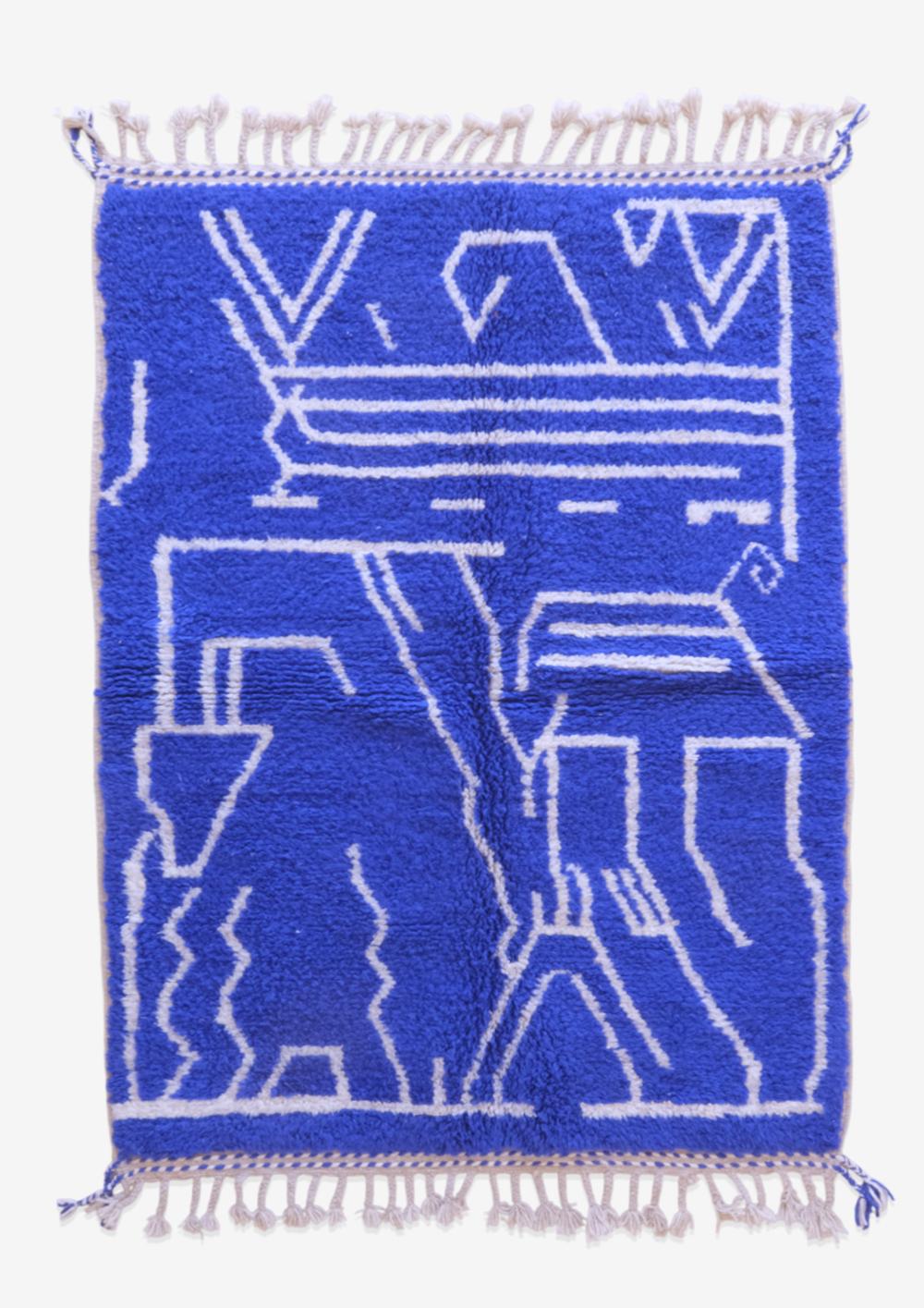 Blue Moroccan Handknotted Wool Rug 5.7 x 4.1 ft / 175 x 126 cm