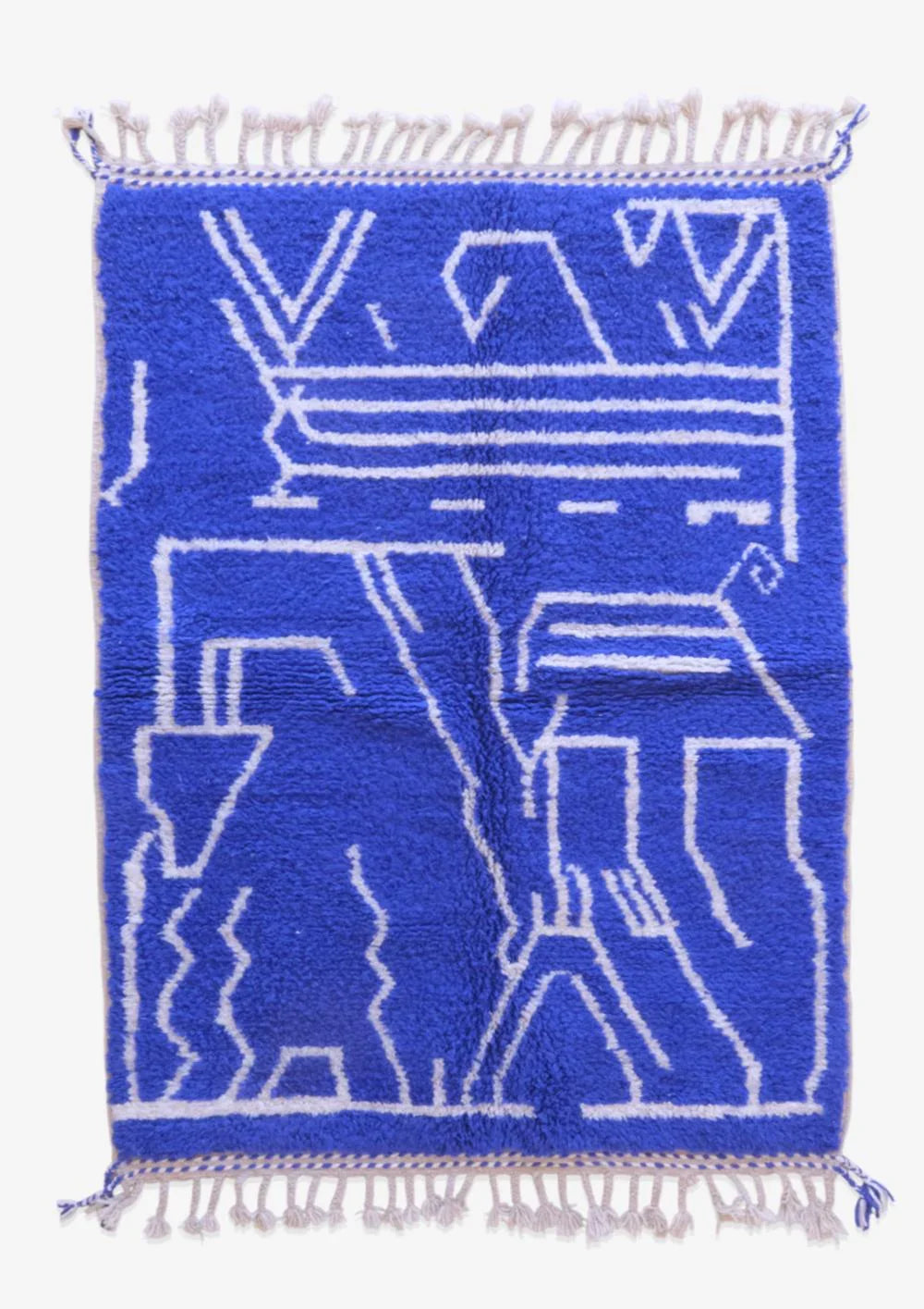 Blue Moroccan Handknotted Wool Rug 5.7 x 4.1 ft / 175 x 126 cm - Surcoma