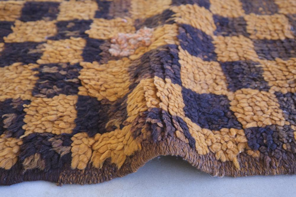 Orange Checkered Moroccan Rug 11.3 x 4.2 ft / 344 x 128 cm - Surcoma