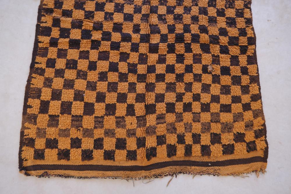 Orange Checkered Moroccan Rug 11.3 x 4.2 ft / 344 x 128 cm - Surcoma
