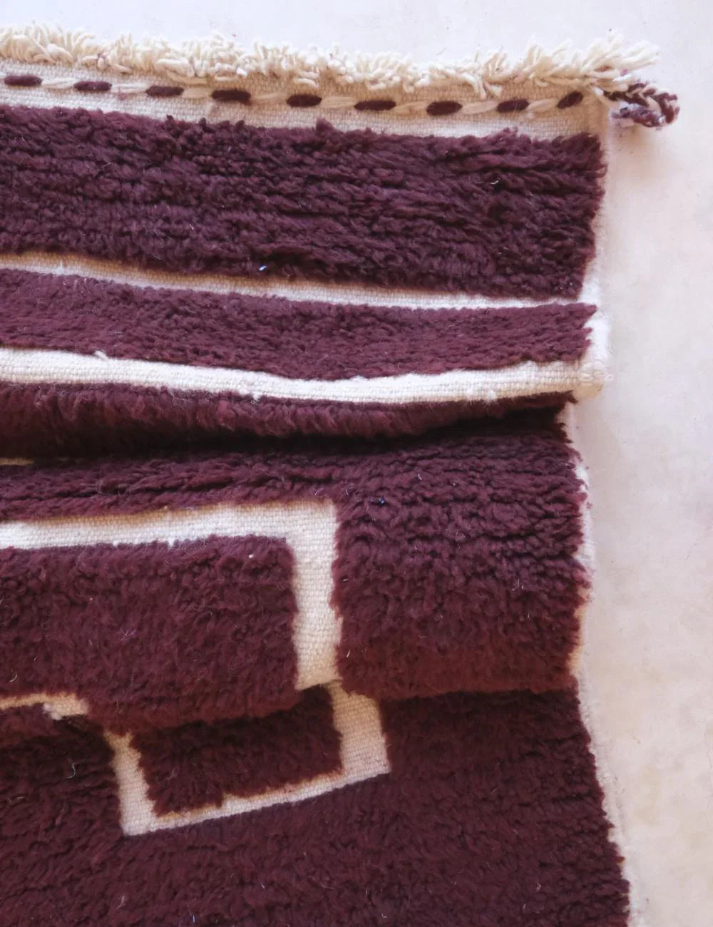 Burgundy Textured Moroccan Wool Rug 9.3 x 6.8 ft / 282 x 210 cm - Surcoma