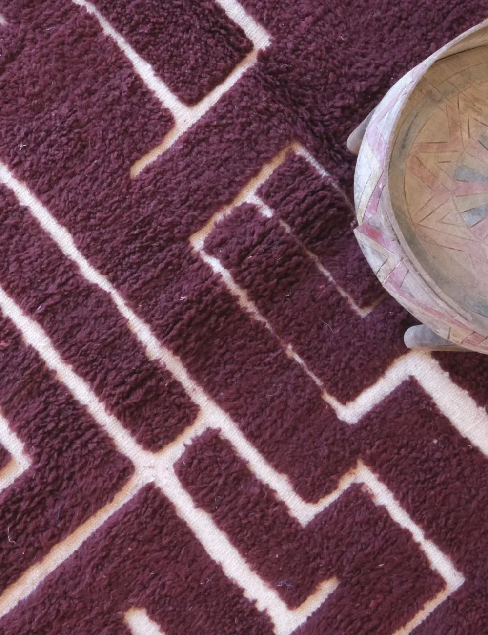 Burgundy Textured Moroccan Wool Rug 9.3 x 6.8 ft / 282 x 210 cm - Surcoma