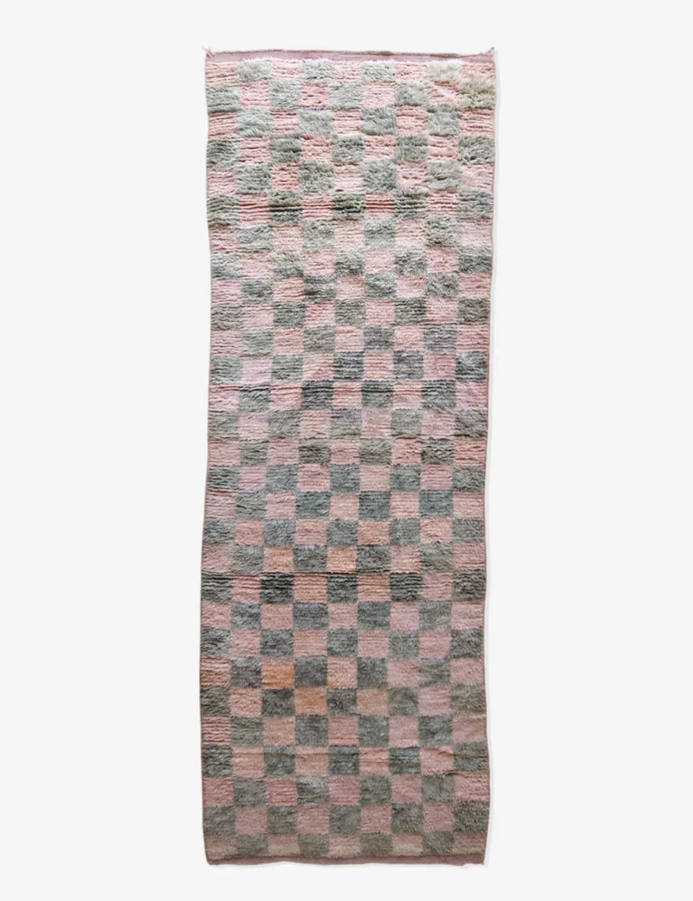 Checkered Vintage Moroccan Runner Rug 10.4 x 3.5 ft / 316 x 109 cm - Surcoma