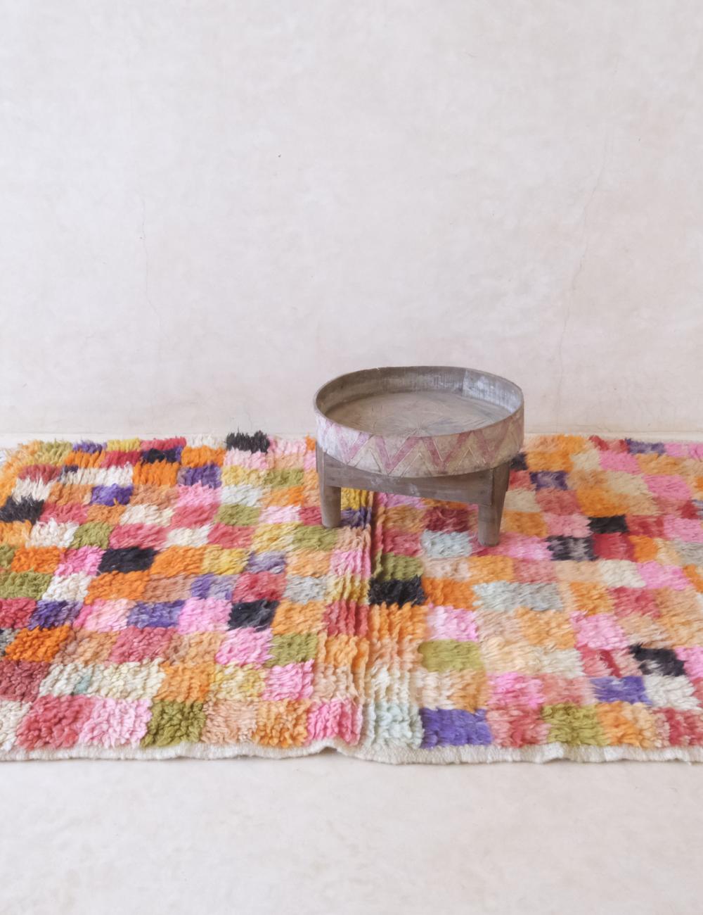 Colorful Checkered Moroccan Wool Rug 5.3 x 3.9 ft / 161 x 119 cm