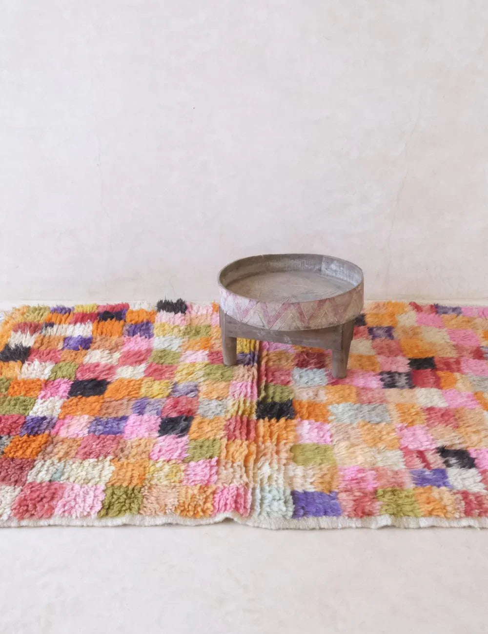 Colorful Checkered Moroccan Wool Rug 5.3 x 3.9 ft / 161 x 119 cm - Surcoma