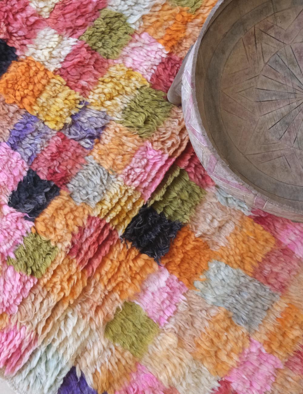 Colorful Checkered Moroccan Wool Rug 5.3 x 3.9 ft / 161 x 119 cm