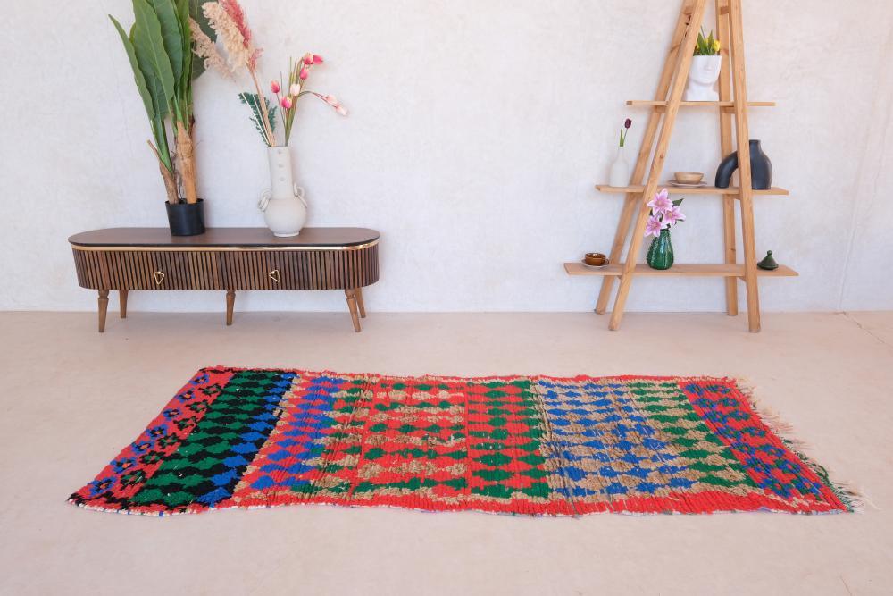 Colorful Handknotted Moroccan Boujad Rug 7.9 x 3.25 ft / 241 x 99 cm - Surcoma