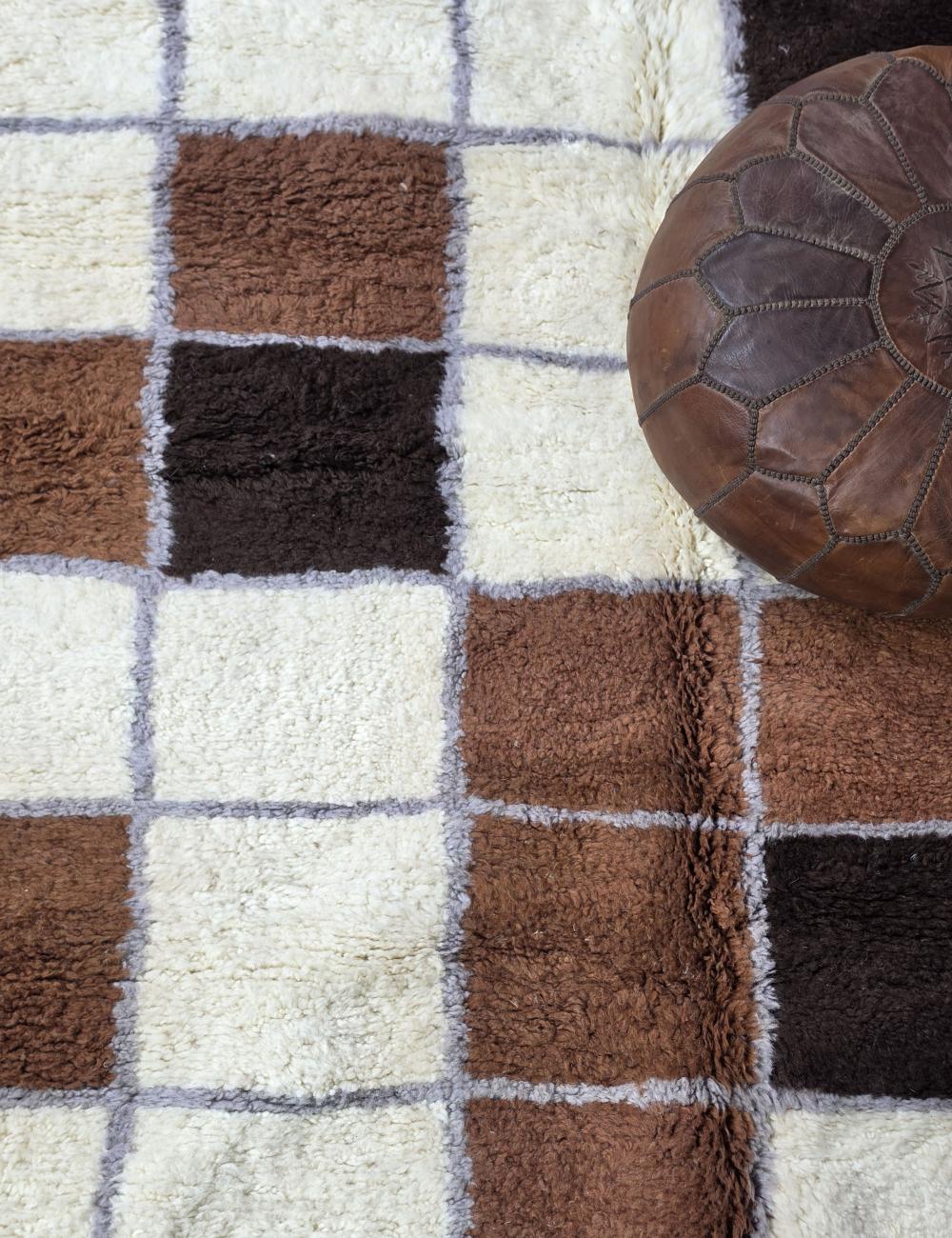 Brown Checkered Moroccan Rug 9.8 x 8.5 ft / 300 x 259 cm