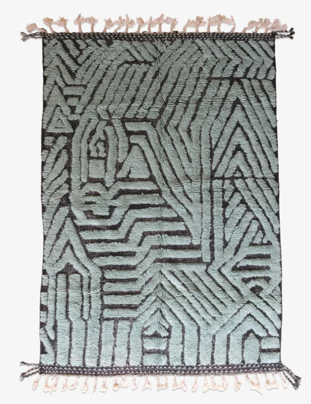 Green Moroccan Rug 9.6 x 6.6 ft / 292 x 202 cm - Surcoma