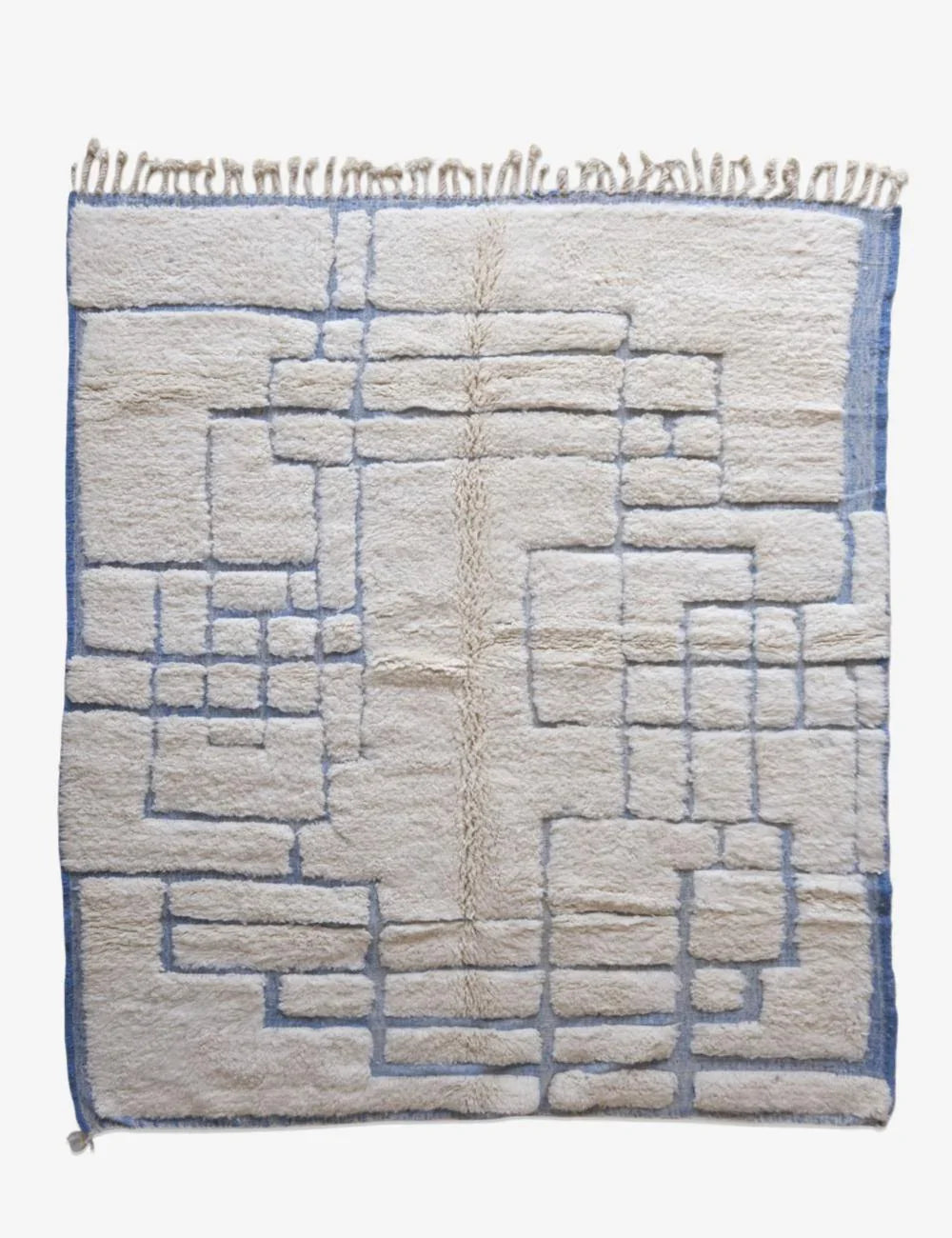Beni Ourain White with Blue Rug 9 x 7.2 ft / 273 x 221 cm - Surcoma