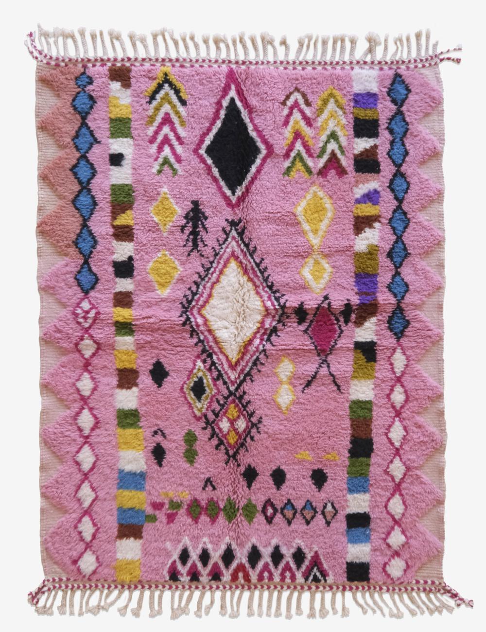 Moroccan Pink Berber Wool Rug 6.8 x 5.2 ft / 206 x 160 cm - Surcoma