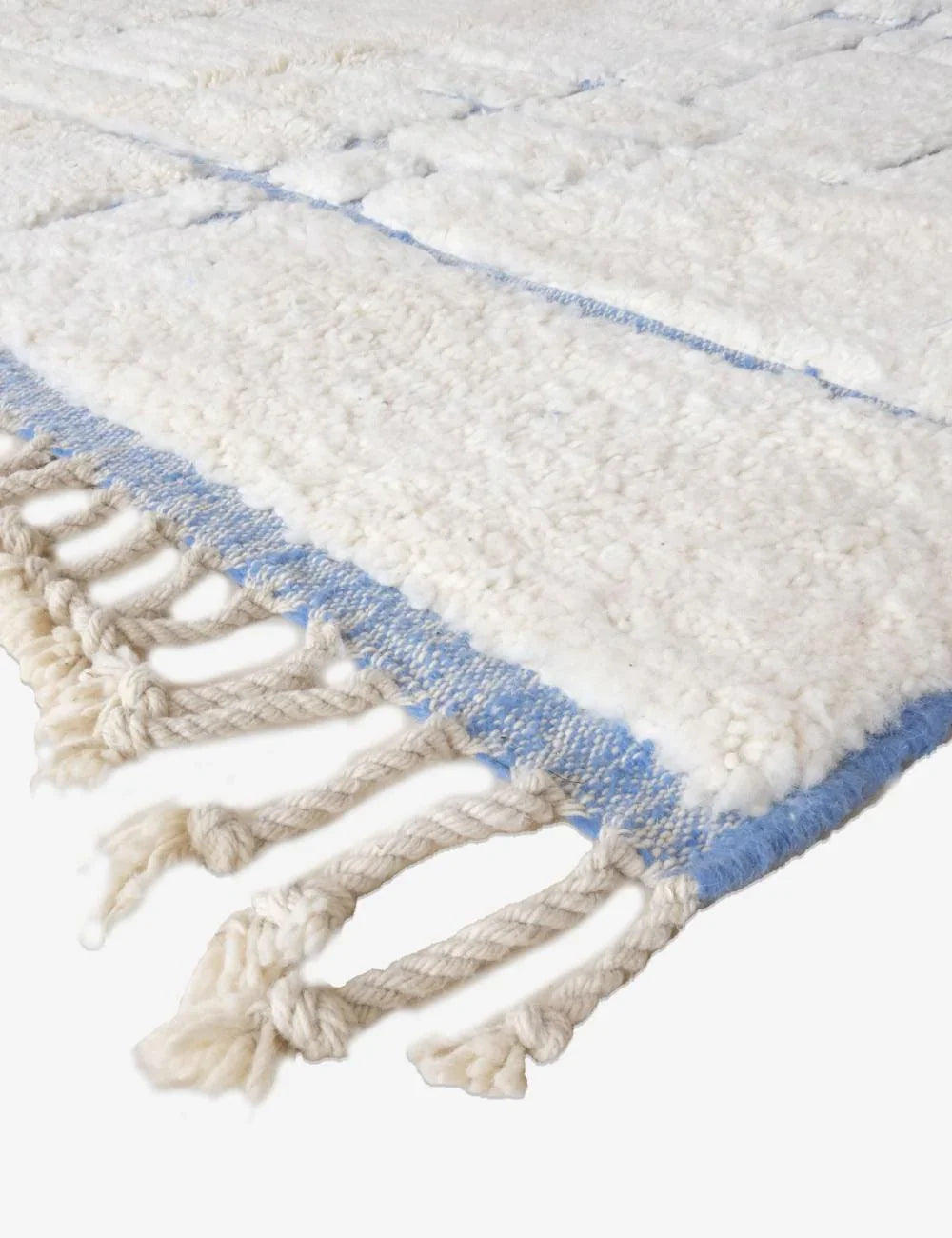 Beni Ourain White with Blue Rug 9 x 7.2 ft / 273 x 221 cm - Surcoma
