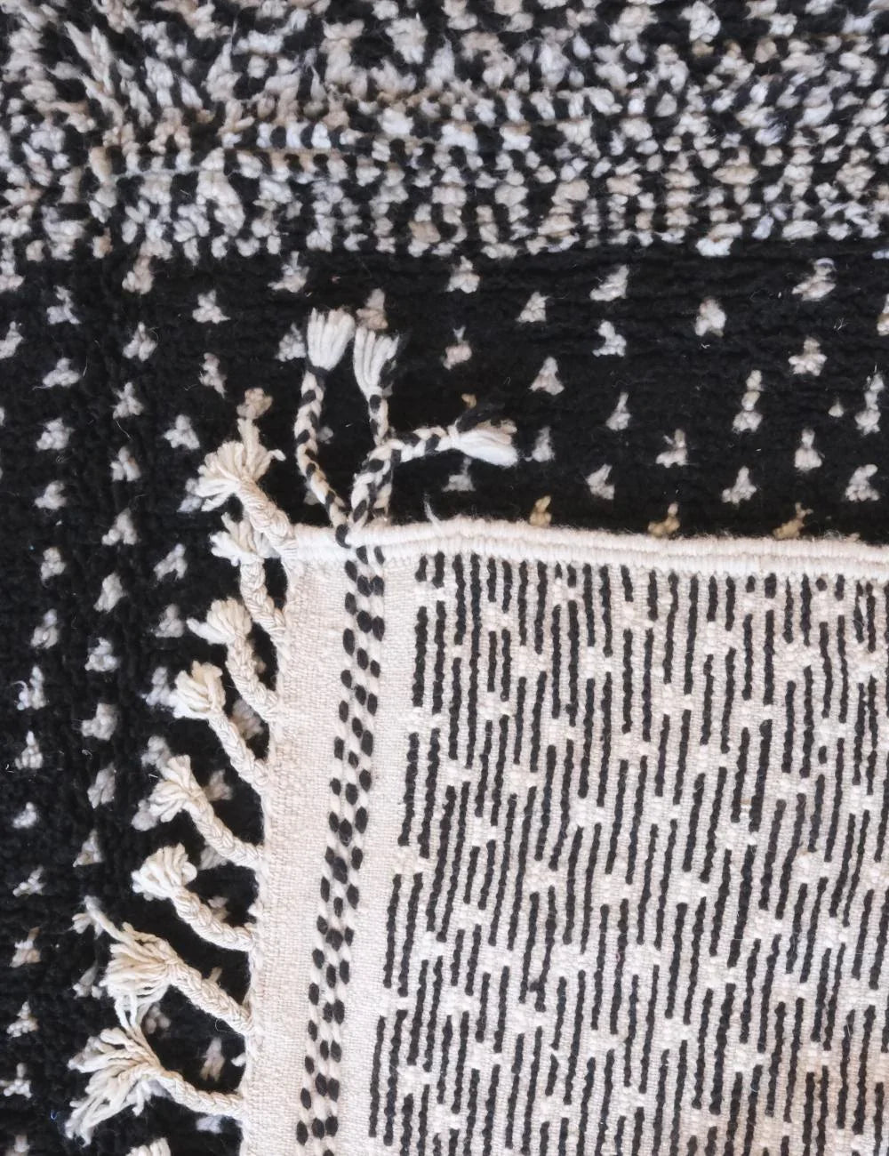 Black Polka Dots Moroccan Wool Rug 9.6 x 7.5 ft / 294 x 230 cm - Surcoma