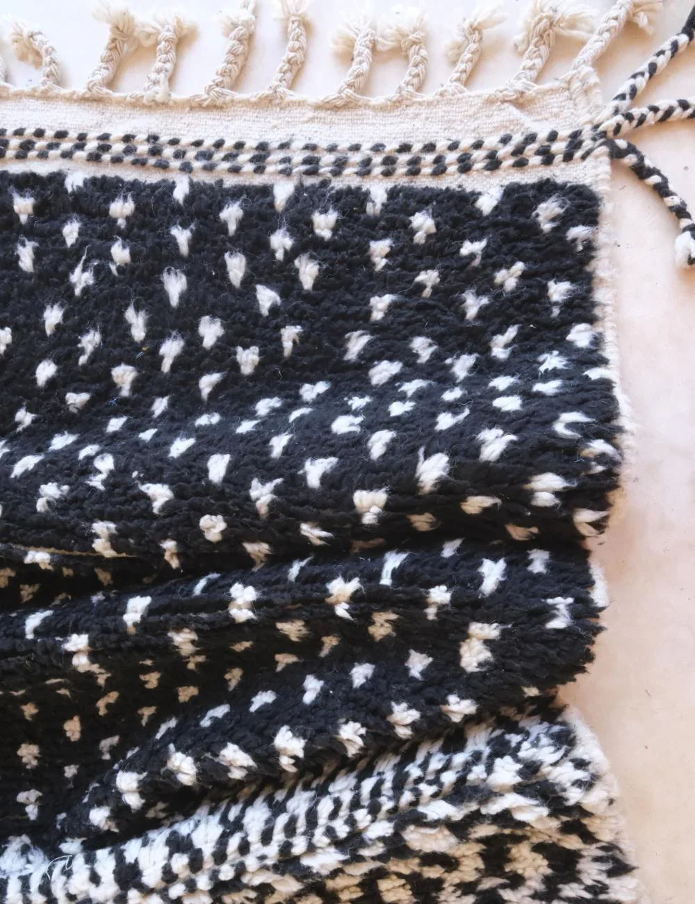 Black Polka Dots Moroccan Wool Rug 9.6 x 7.5 ft / 294 x 230 cm - Surcoma