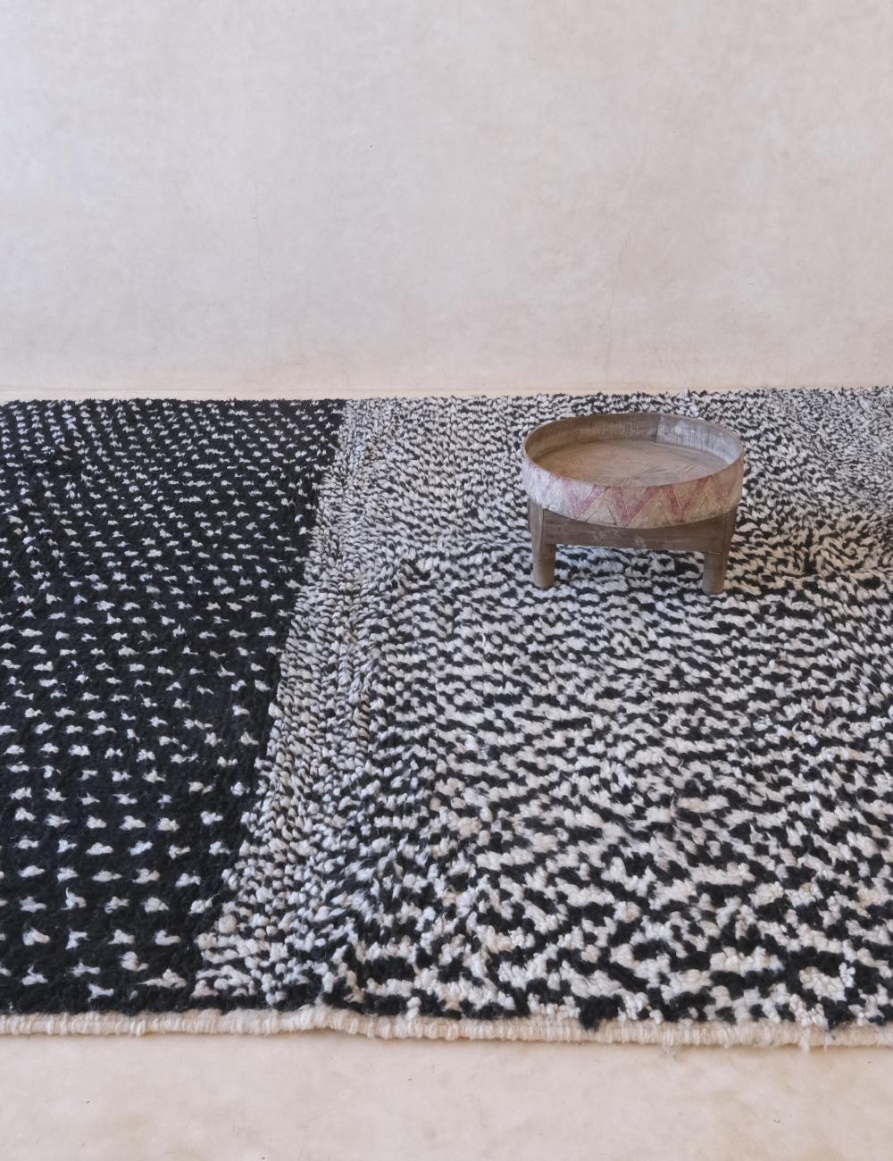 Black Polka Dots Moroccan Wool Rug 9.6 x 7.5 ft / 294 x 230 cm - Surcoma
