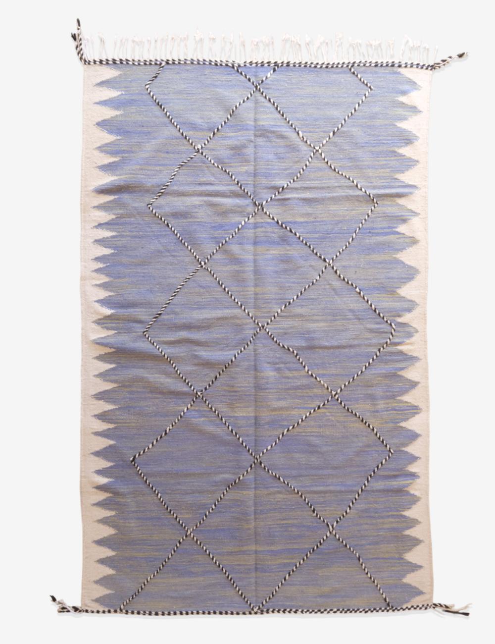 Flatwoven Blue Moroccan Kilim Rug 10.2 x 6.5 ft / 312 x 200 cm