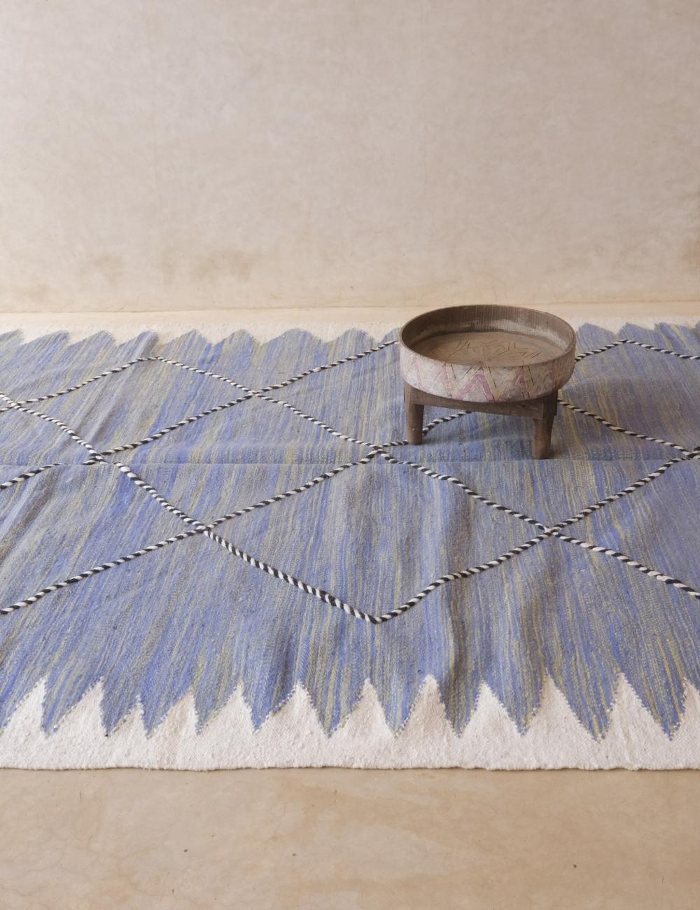 Flatwoven Blue Moroccan Kilim Rug 10.2 x 6.5 ft / 312 x 200 cm