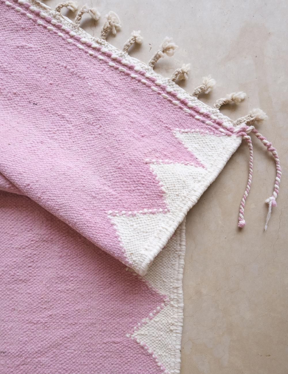 Flatwoven Pink Moroccan Runner Rug 9.7 x 3.5 ft / 296 x 109 cm - Surcoma