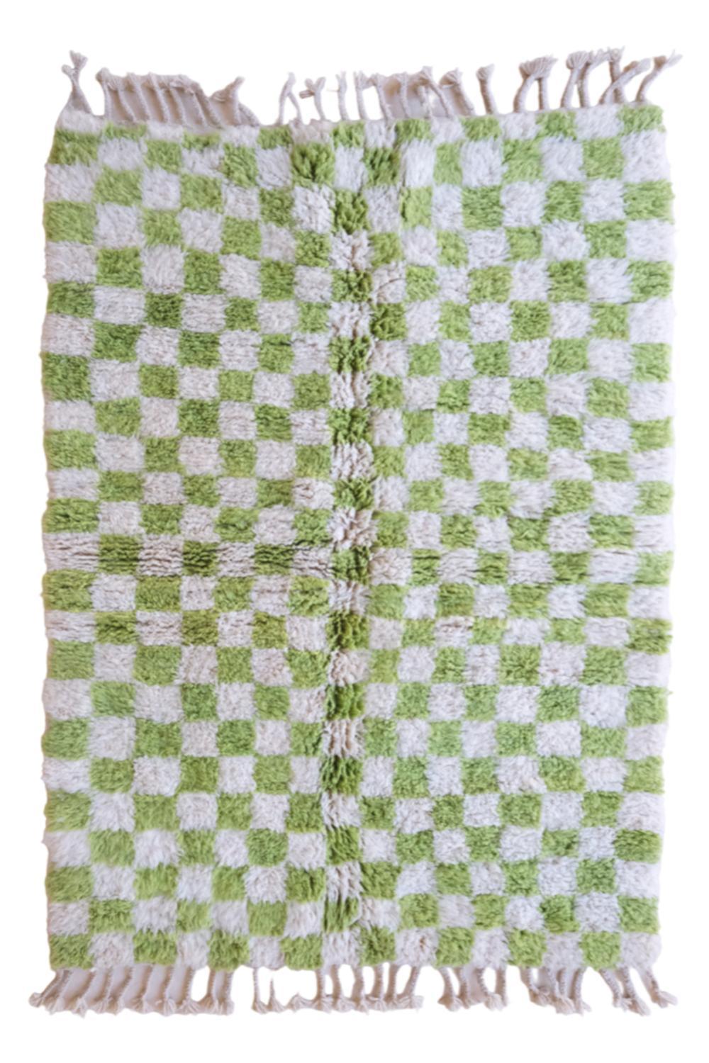 Green Checkered Moroccan Rug 5x8 feet / 244 x 153 cm - Surcoma