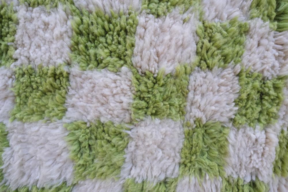 Green Checkered Moroccan Rug 5x8 feet / 244 x 153 cm - Surcoma