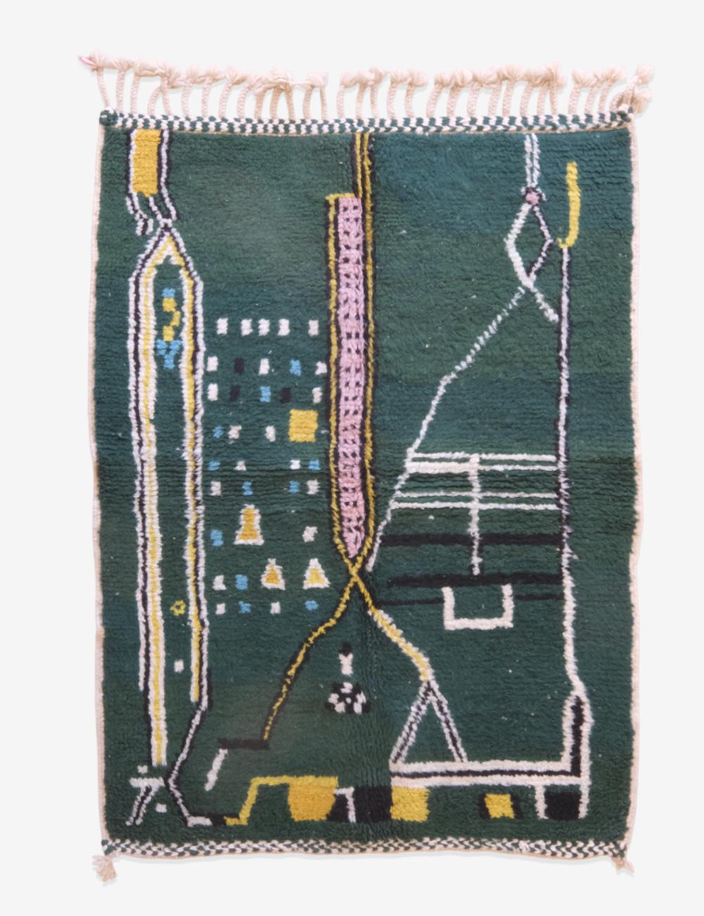 Green Moroccan Handknotted Wool Rug 5.8 x 4.1 ft / 176 x 126 cm