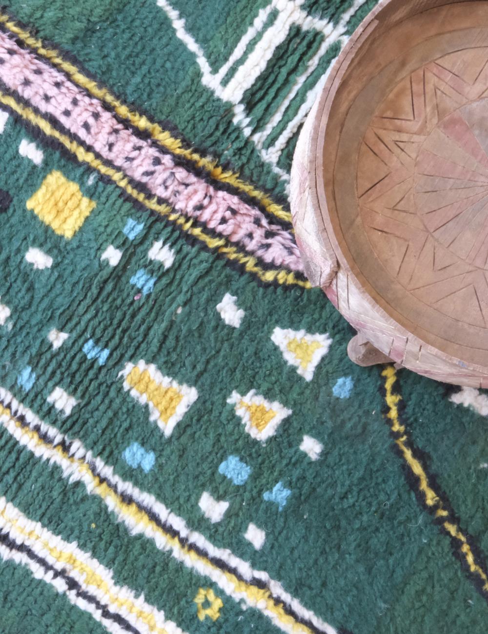 Green Moroccan Handknotted Wool Rug 5.8 x 4.1 ft / 176 x 126 cm