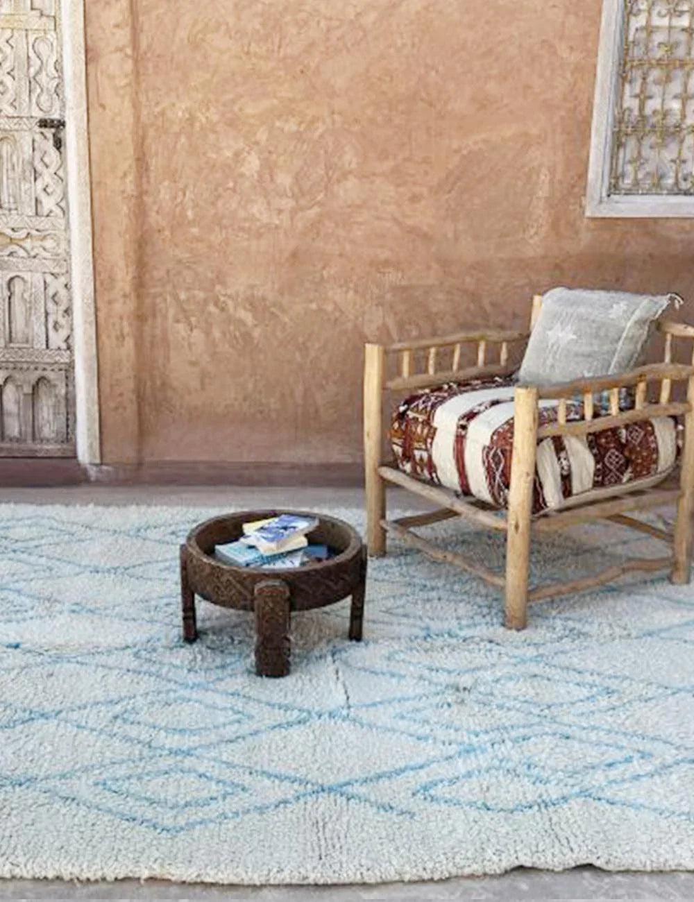 Beni Ourain White and Blue Rug 8.4 x 6.82 ft / 256 x 208 cm - Surcoma