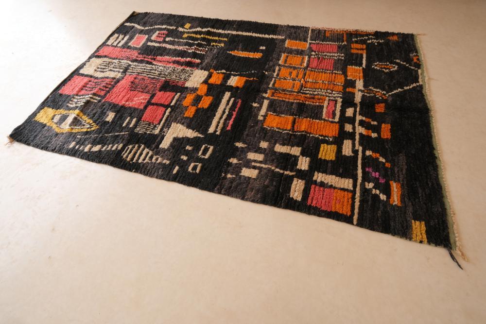 Moroccan Abstract Black Wool Rug 9.4 x 5.9 ft / 287 x 180 cm - Surcoma