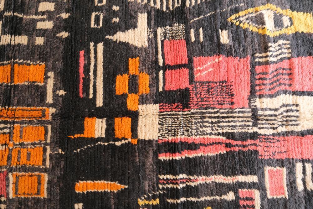 Moroccan Abstract Black Wool Rug 9.4 x 5.9 ft / 287 x 180 cm - Surcoma
