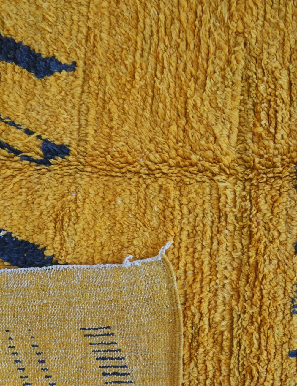 Handwoven Yellow Wool Carpet with Black Motifs 9.7 x 6.5 ft / 297 x 200 cm
