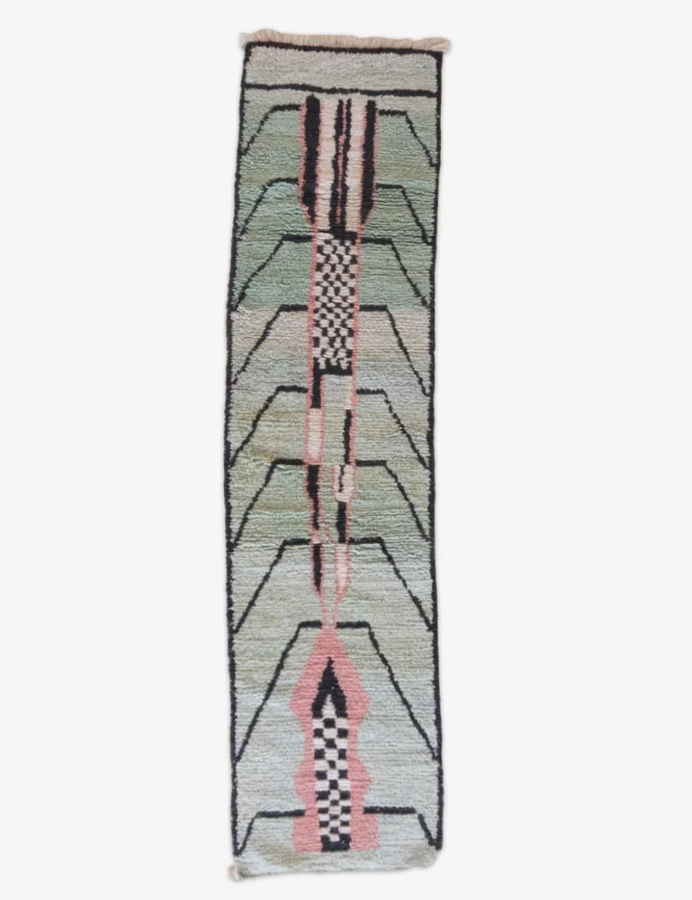 Mint Green Moroccan Runner Rug 9.7 x 2.6 ft / 295 x 82 cm