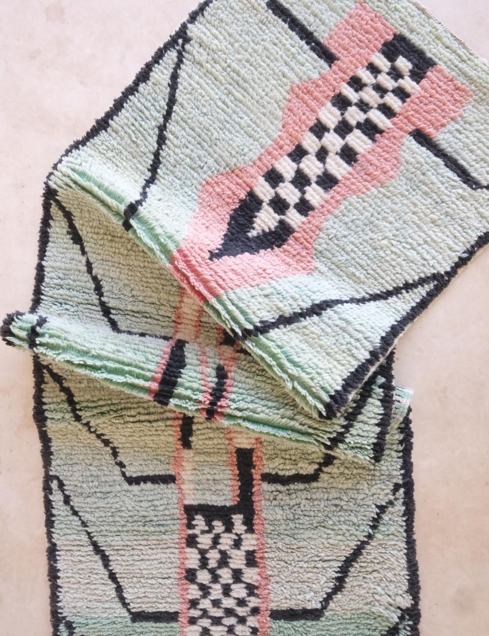 Mint Green Moroccan Runner Rug 9.7 x 2.6 ft / 295 x 82 cm