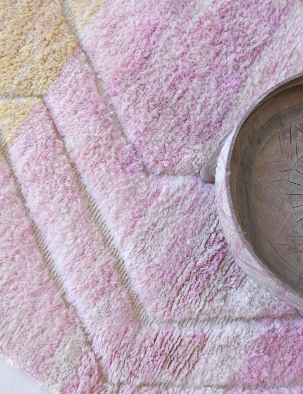 Moroccan Soft Pink Shag Wool Rug 5.1 x 3.7 ft / 155 x 114 cm - Surcoma