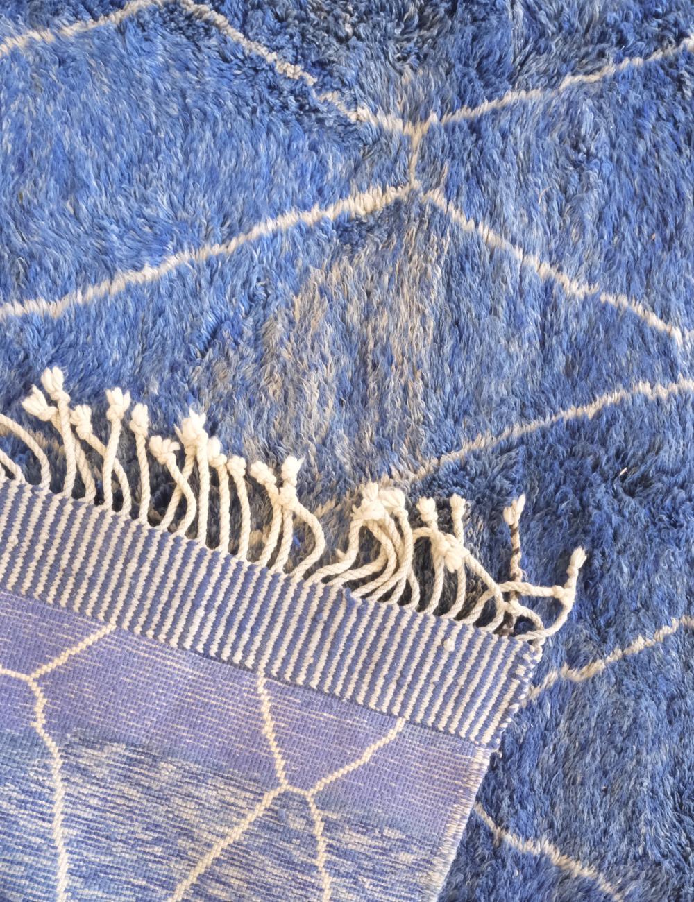 Blue Moroccan Beni Mrirt Wool Rug 13.3 x 10.33 ft / 405 x 315 cm - Surcoma